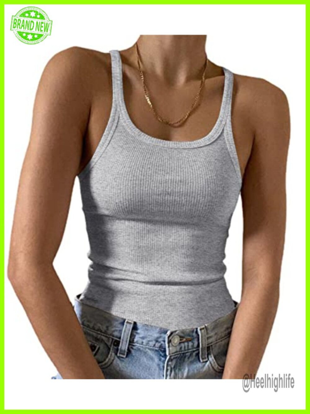 Ribbed Knit Sleeveless Scoop Neck Fitted Tank Top Basic Cami